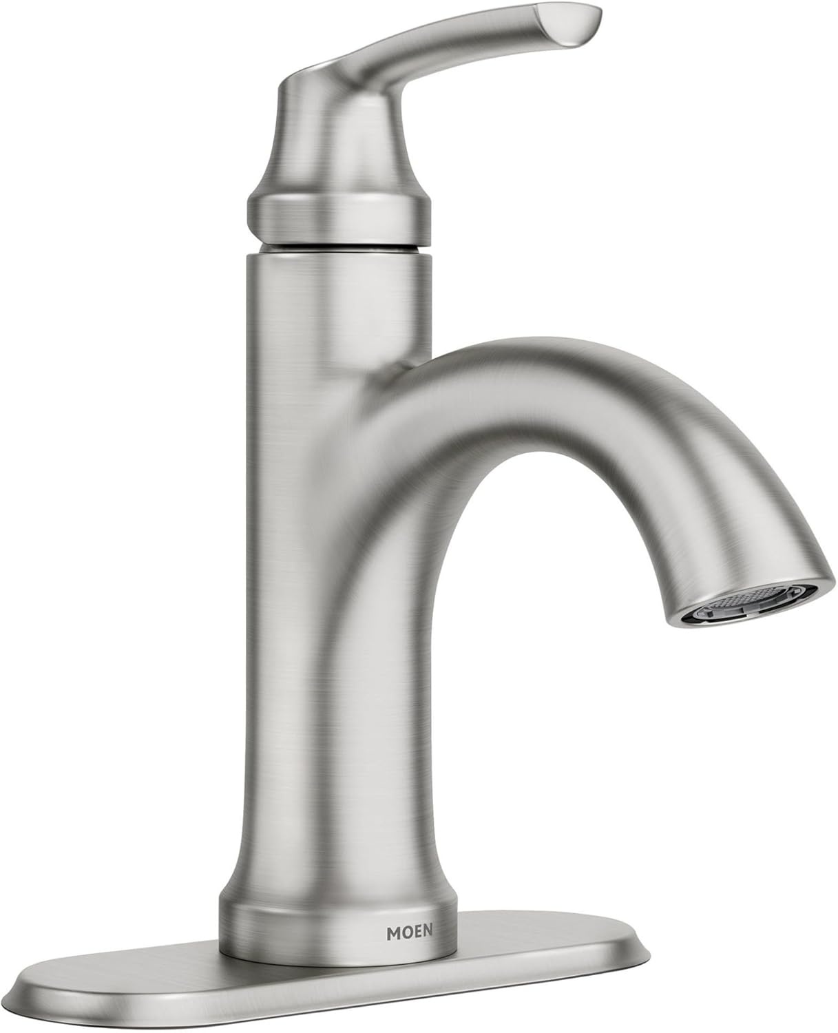 image:imageMoen Wellton Spot Resist Brushed Nickel One Hole SingleHandle Bathroom Faucet with Optional Deck Plate and Drain Assembly 84980SRN1