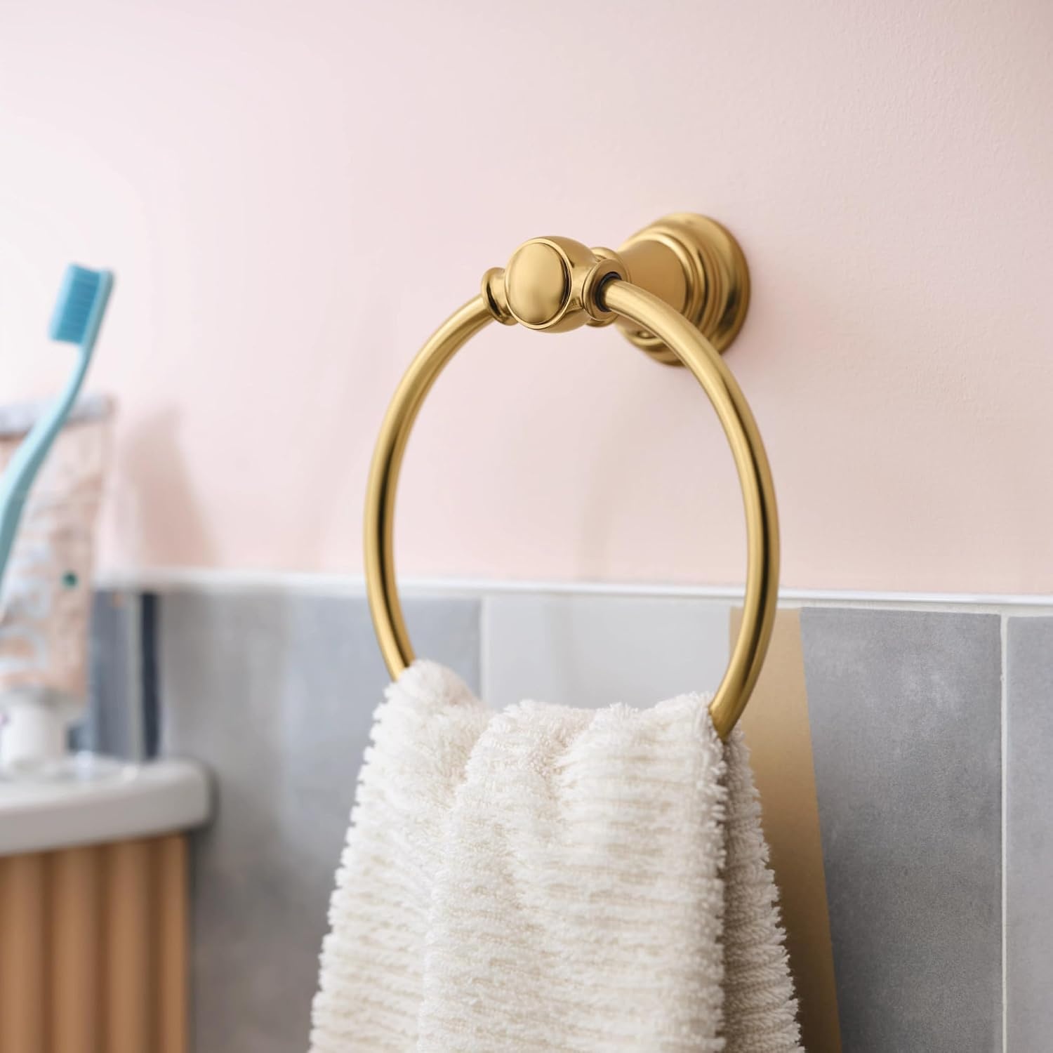 image:imageMoen Weymouth Brushed Gold Bathroom Hand Towel Ring YB8486BG