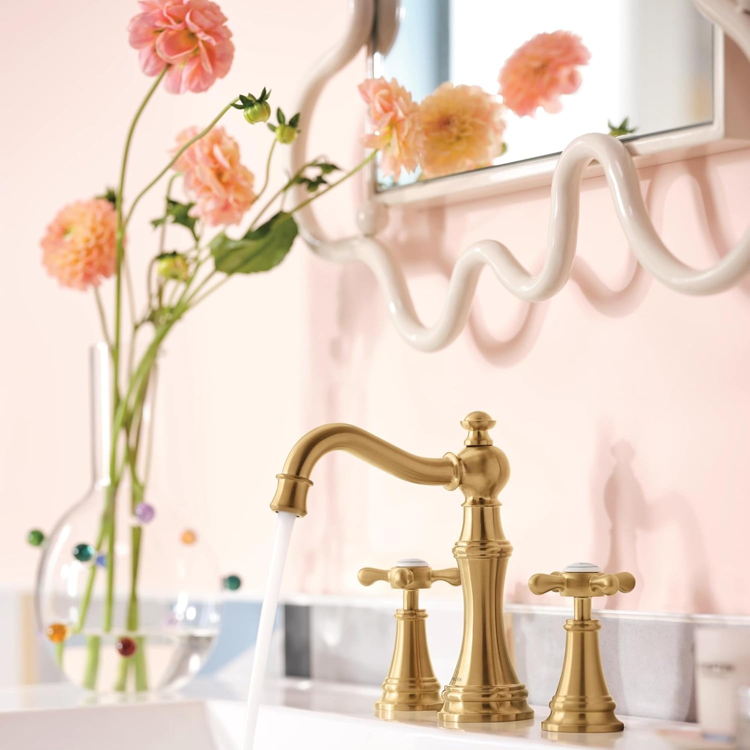 image:imageMoen Weymouth Brushed Gold TwoHandle Widespread Cross Handle Bathroom Faucet Trim Kit Valve Required TS42114BGBrushed Gold