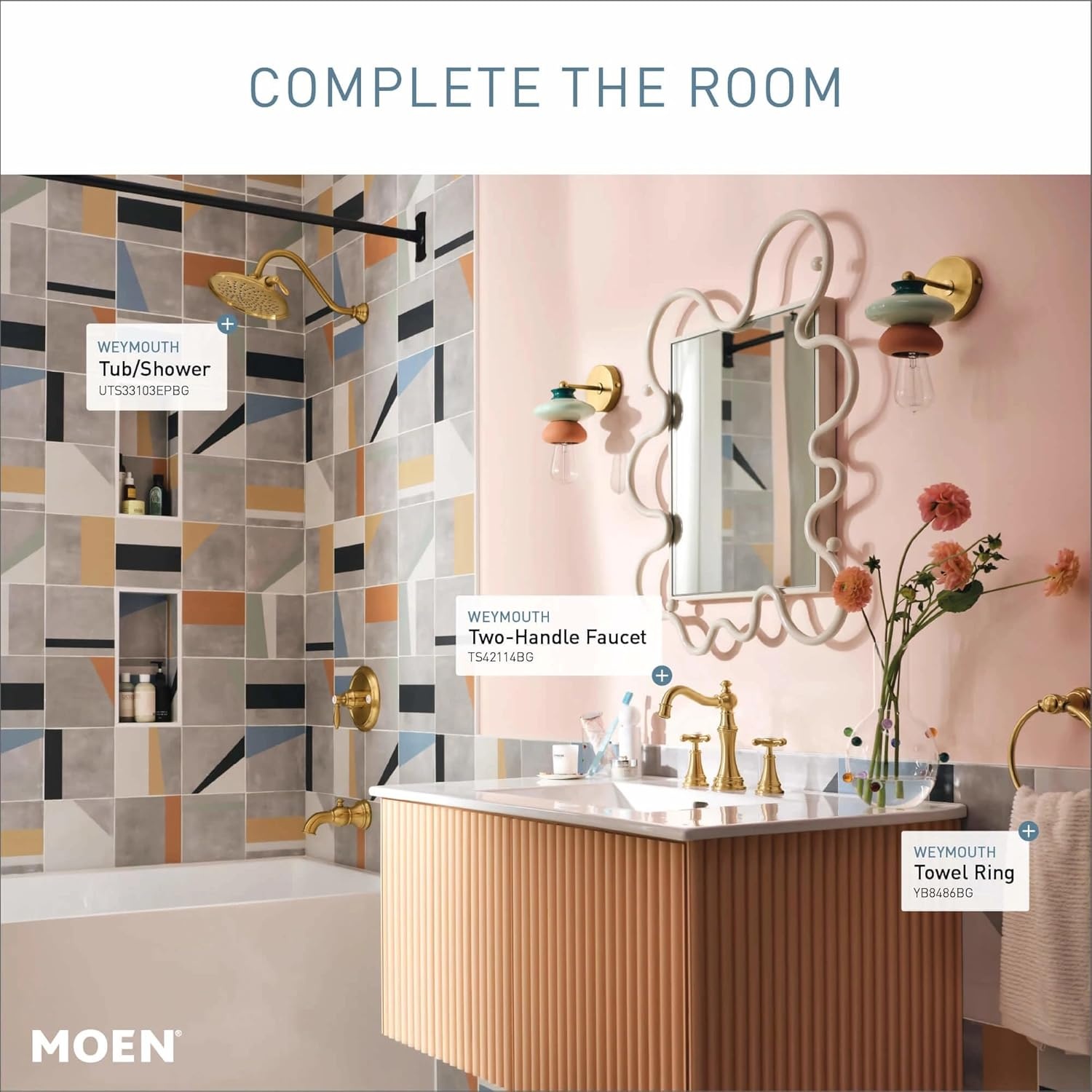 image:imageMoen Weymouth Brushed Gold TwoHandle Widespread Cross Handle Bathroom Faucet Trim Kit Valve Required TS42114BGBrushed Gold