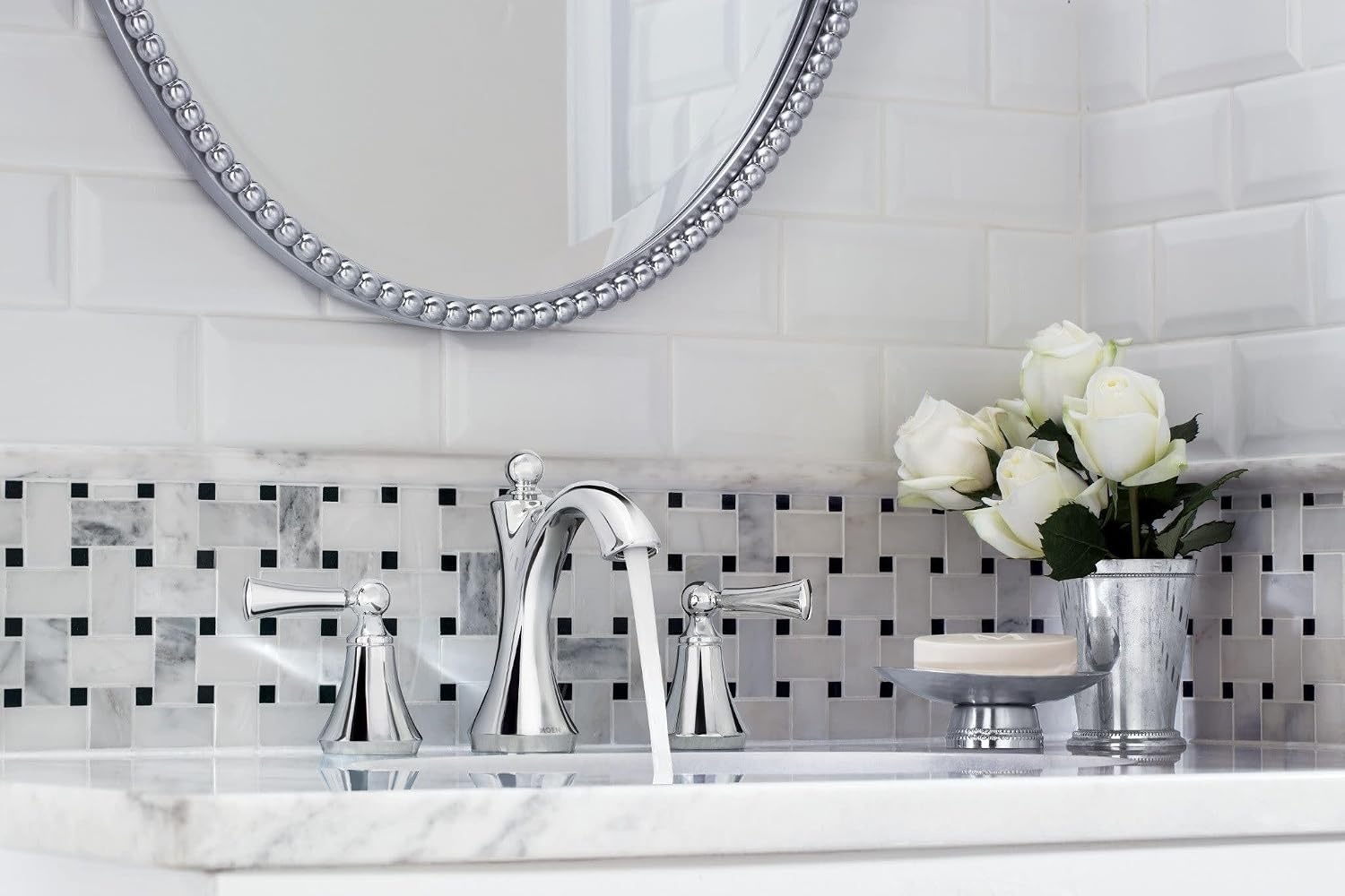 image:imageMoen Wynford Brushed Nickel TwoHandle Widespread HighArc Bathroom Faucet with Lever Handles Valve Required T4520BNChrome