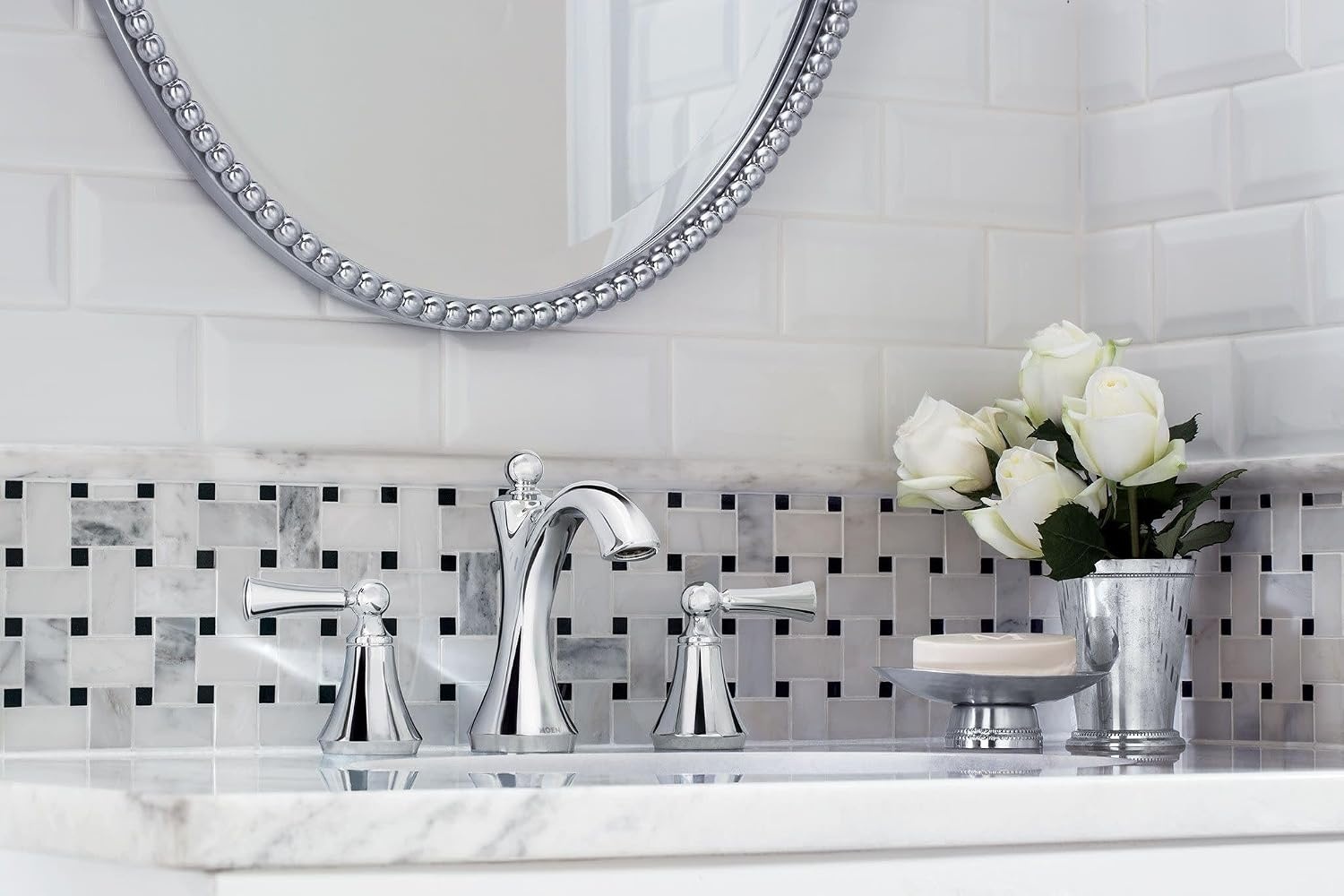 image:imageMoen Wynford Brushed Nickel TwoHandle Widespread HighArc Bathroom Faucet with Lever Handles Valve Required T4520BNChrome