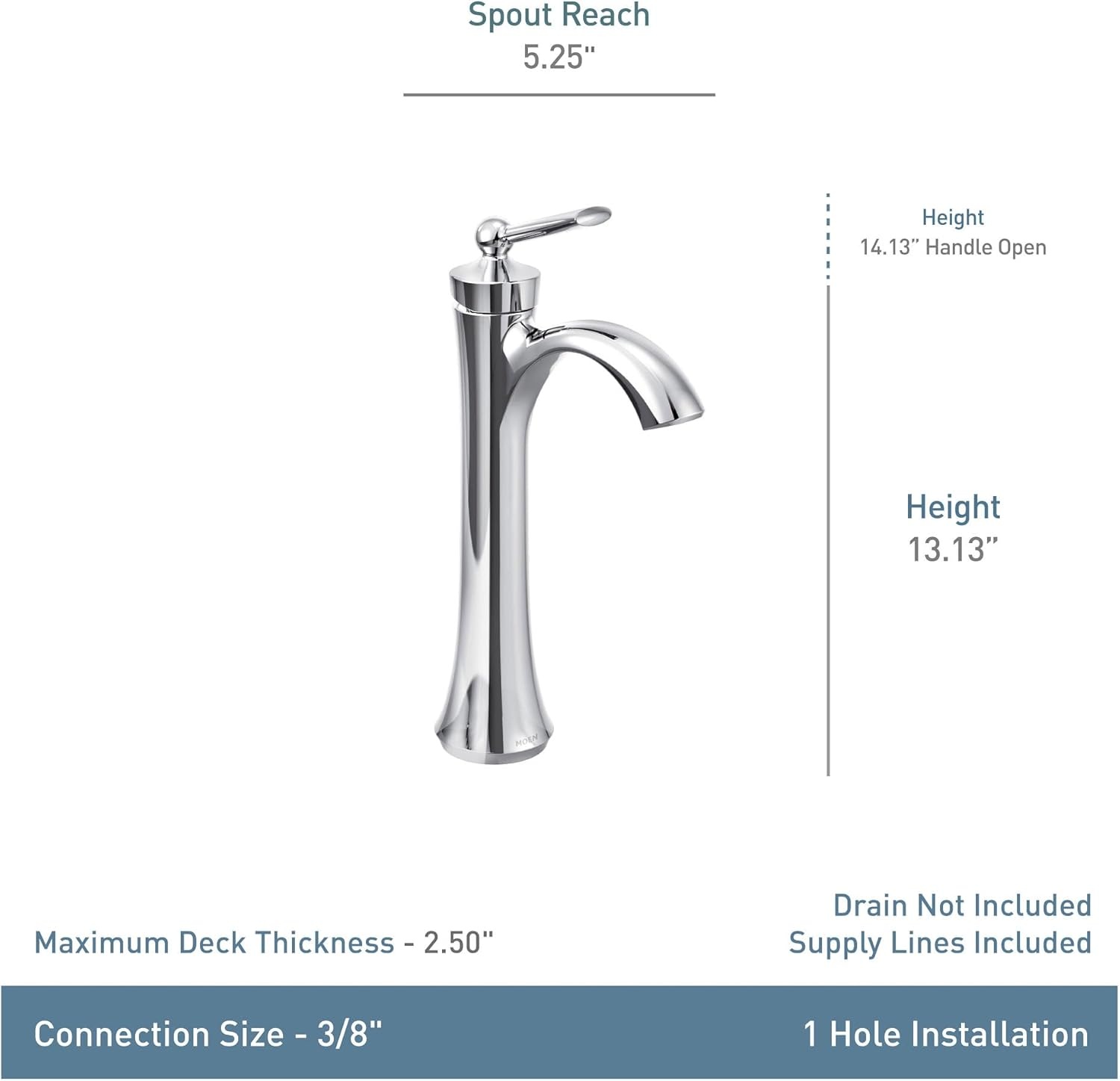 image:imageMoen Wynford Chrome OneHandle High Arc Vessel Sink Bathroom Faucet 4507Chrome