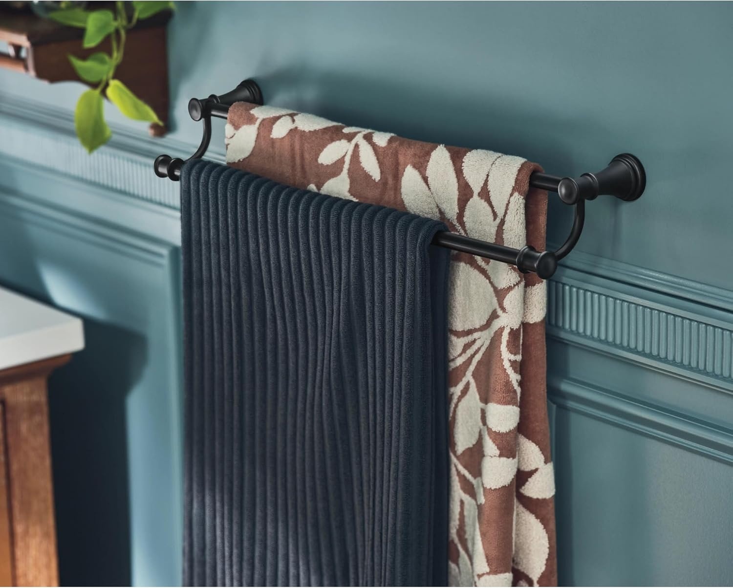 image:imageMoen YB6422ORB Belfield 24 inch Bathroom Double Towel Bar Oil Rubbed BronzePolished Nickel