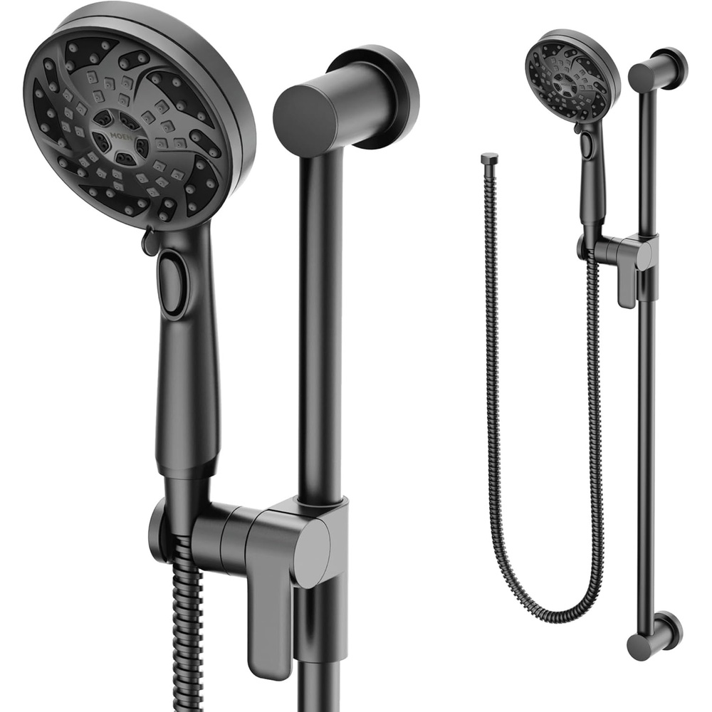 image:imageMoen 3670EP 5Function Massaging Handshower with Toggle Pause Includes 30Inch Slide Bar and 69Inch Hose ChromeMatte Black