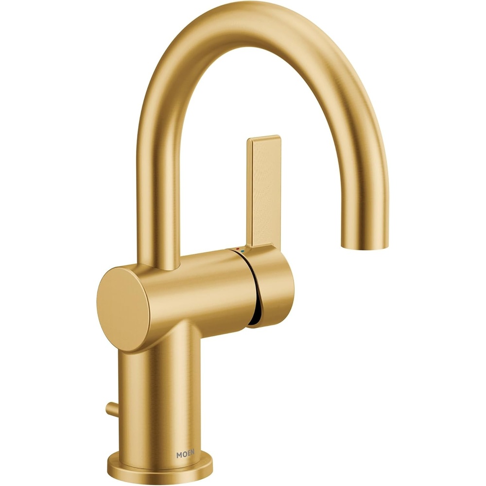 image:imageMoen 6221 Cia Single Handle Bathroom Sink Faucet with Optional Deck Plate Included ChromeBrushed Gold