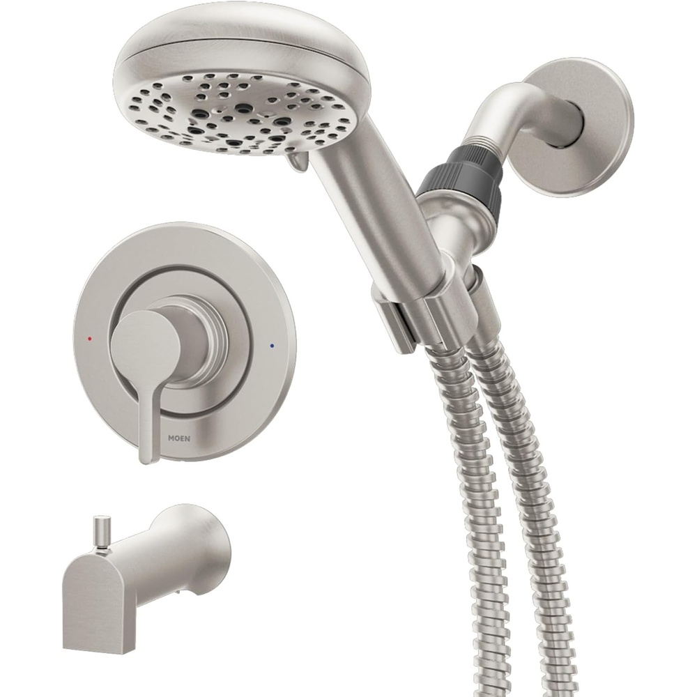image:imageMoen 82775BL Beric SingleHandle Tub and Shower Faucet with Handshower and Metal Hose Valve Included IPS Tub Spout Matte BlackSpot Resist Nickel