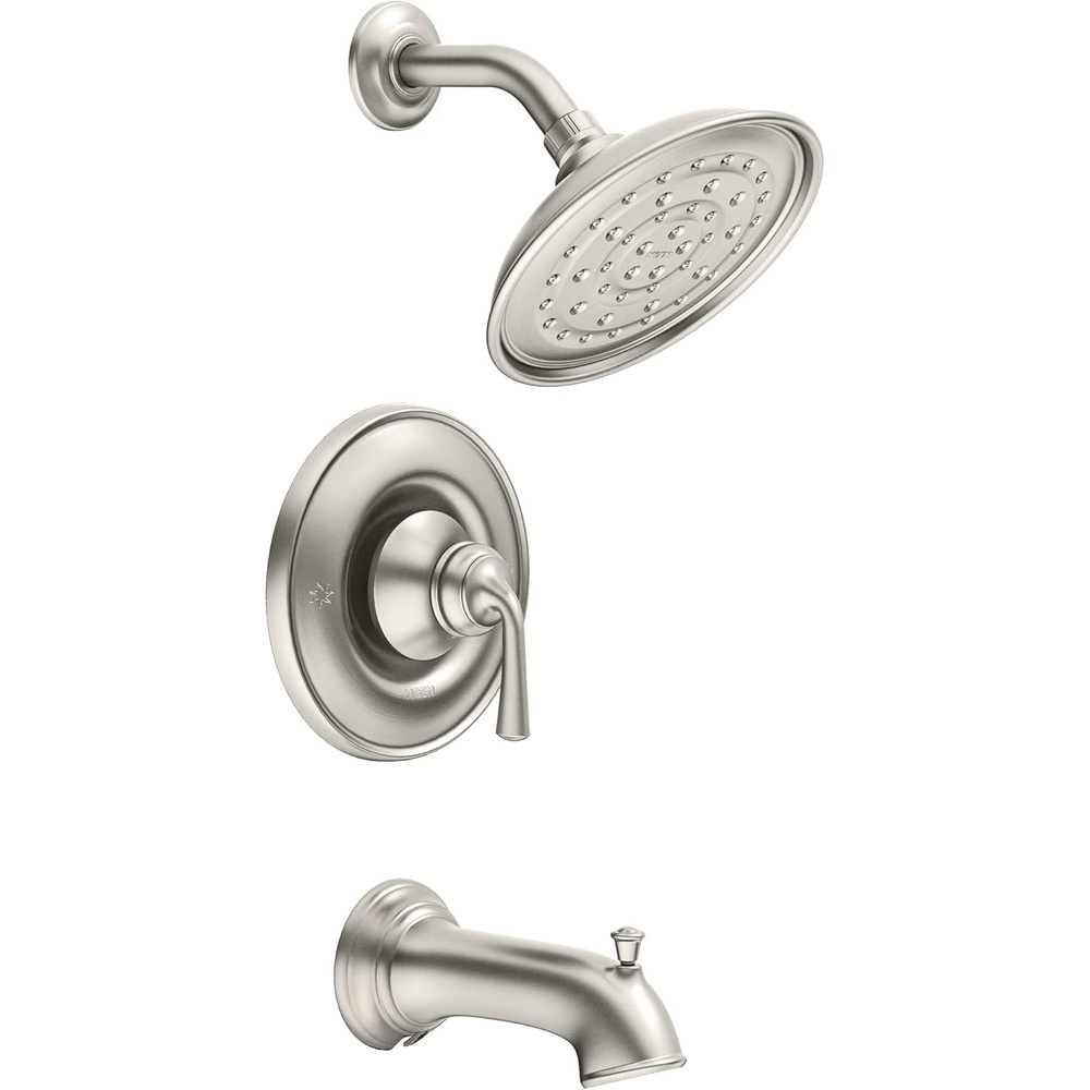 image:imageMoen 82850SRN Wetherly PosiTemp Tub and Shower with Valve Included Spot Resist Brushed Nickel