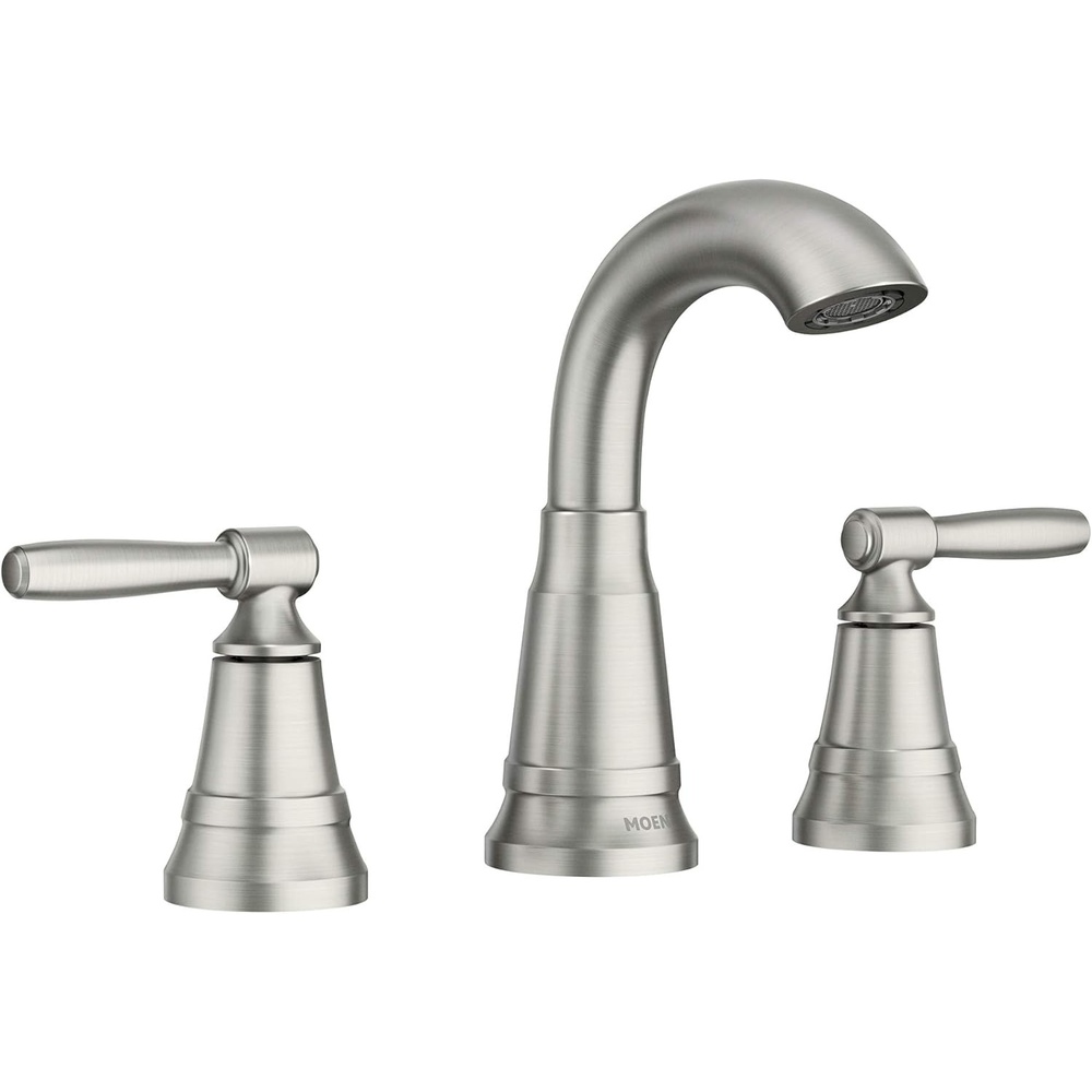 image:imageMoen 84972SRN Halle Widespread 2Handle Bathroom Faucet with Drain Assembly Spot Resist Brushed Nickel 3Hole 816 Adjustable InstallationSpot Resist Nickel