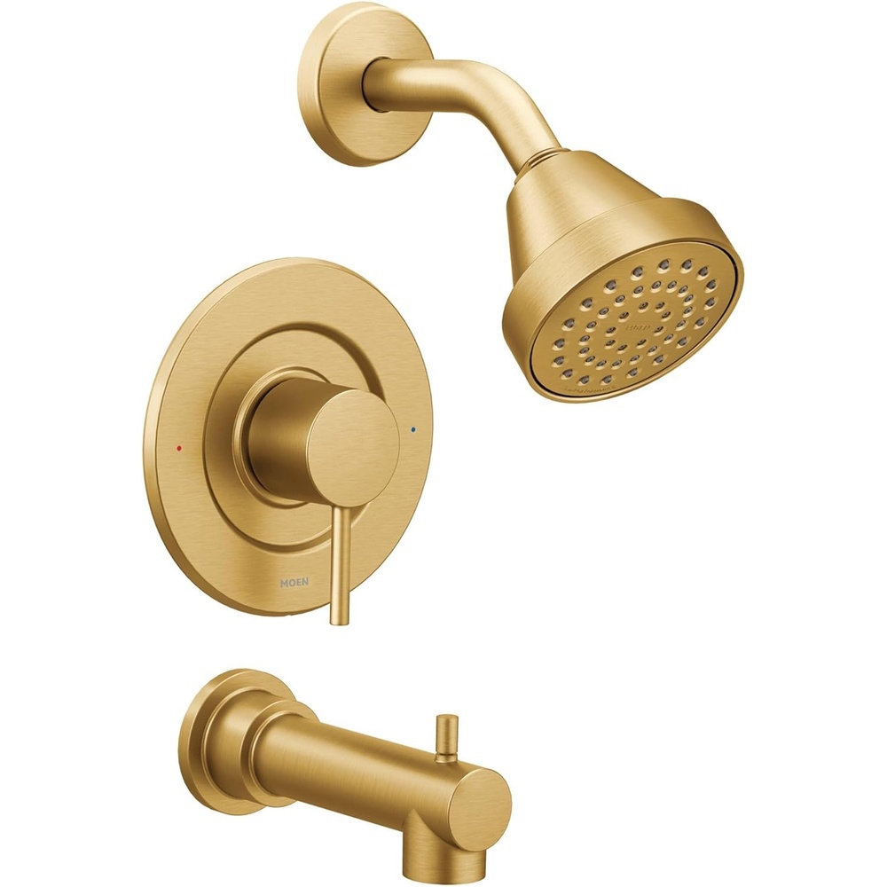 image:imageMoen Align Brushed Gold PosiTemp Pressure Balancing Modern Shower Trim Kit Featuring Showerhead Lever Handle and Tub Spout Valve Required T2193BGPack of 1