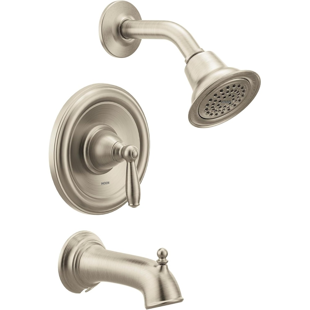 image:imageMoen Brantford Brushed Nickel PosiTemp Pressure Balancing EcoPerformance HighPressure Shower Trim Kit with Showerhead Lever Handle and Tub Spout Valve Required T2153EPBNBrushed Nickel