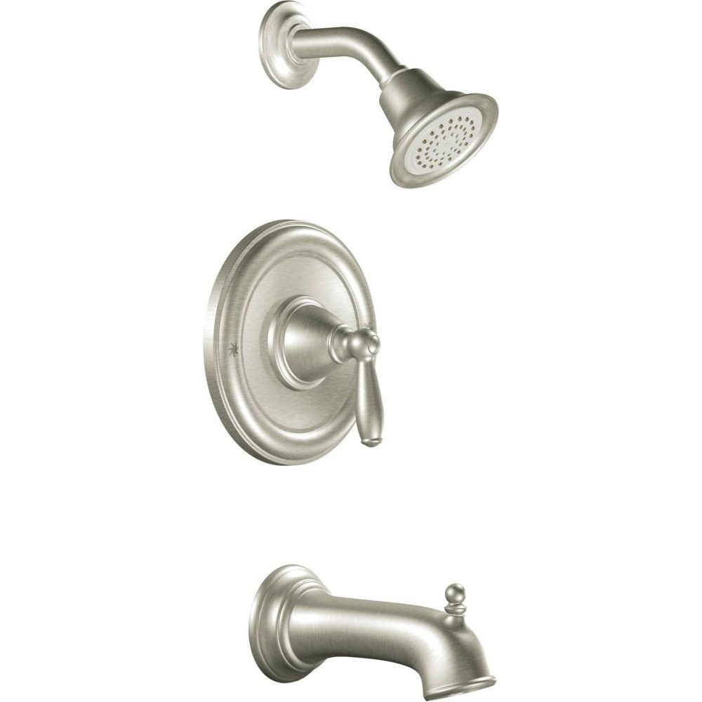 image:imageMoen Brantford Brushed Nickel Pressure Balancing Modern Bathtub and Shower Trim Kit with Shower Head Shower Handle and Tub Spout Shower Faucet Set PosiTemp Valve Required T2153BNBrushed Nickel