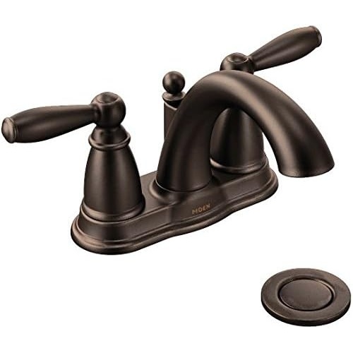 image:imageMoen Brantford Brushed Nickel TwoHandle LowArc Traditional Centerset Bathroom Faucet with Drain Assembly 6610BNOil Rubbed Bronze