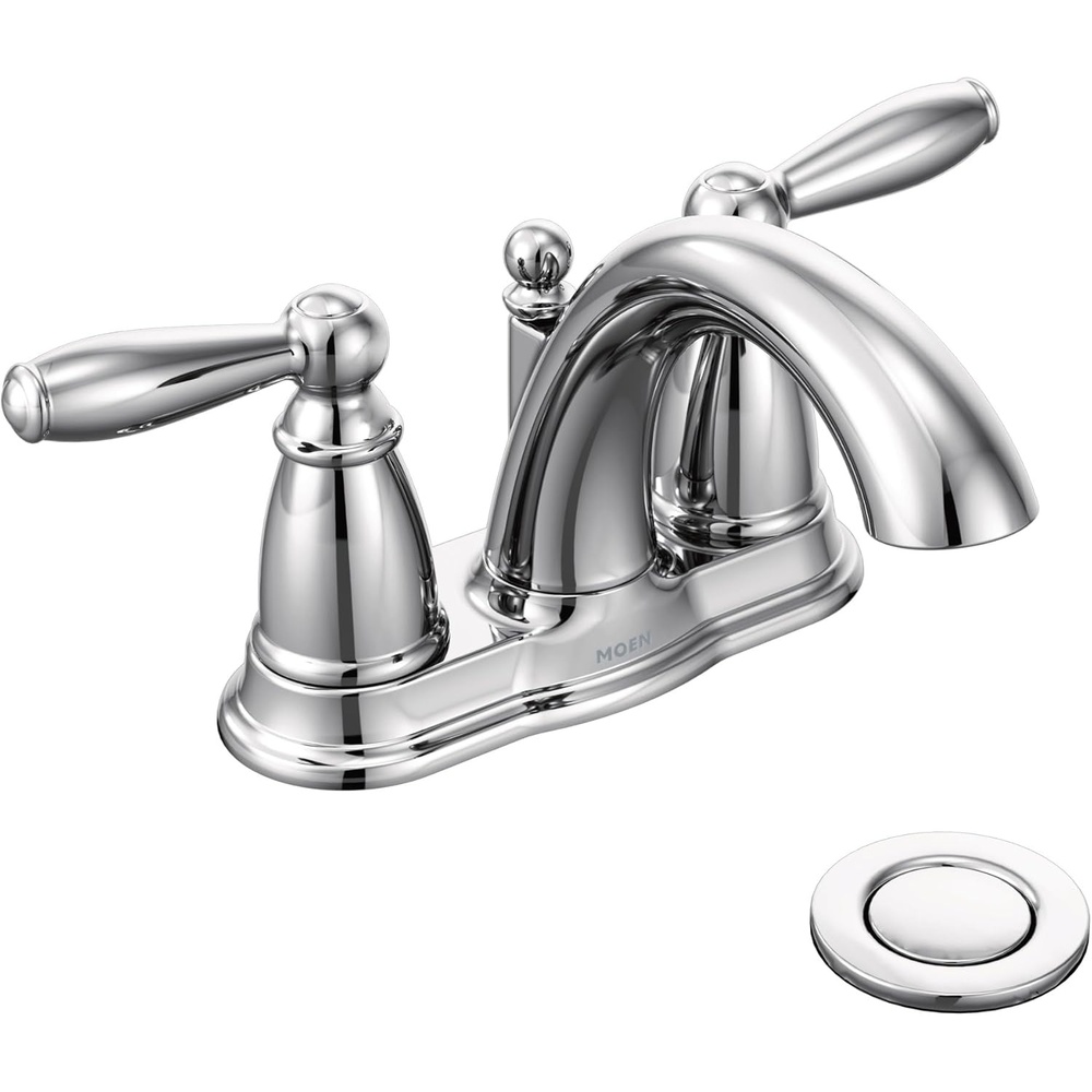 image:imageMoen Brantford Chrome TwoHandle LowArc Traditional Centerset Bathroom Faucet with Drain Assembly 6610Faucet