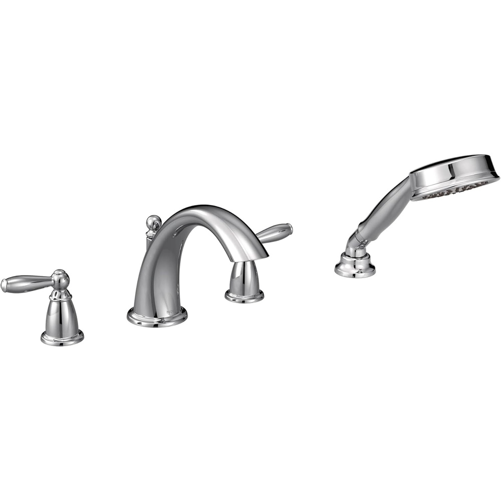 image:imageMoen Brantford brushed Nickel TwoHandle Deck Mount Roman Tub Faucet Trim Kit with Single Function Handshower Valve Required T924BNChrome