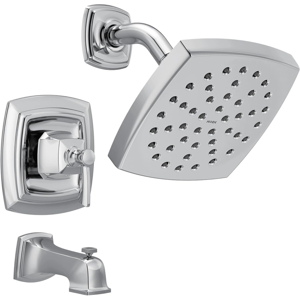 image:imageMoen Conway Chrome PosiTemp Shower Trim Set Featuring Square Showerhead Lever Handle and Tub Spout Valve Included 82922Chrome