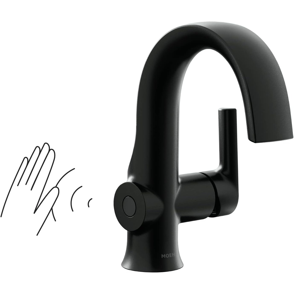image:imageMoen Doux Matte Black Motionsense Wave Touchless Single Handle Bathroom Sink Faucet S6910EWBLMatte Black