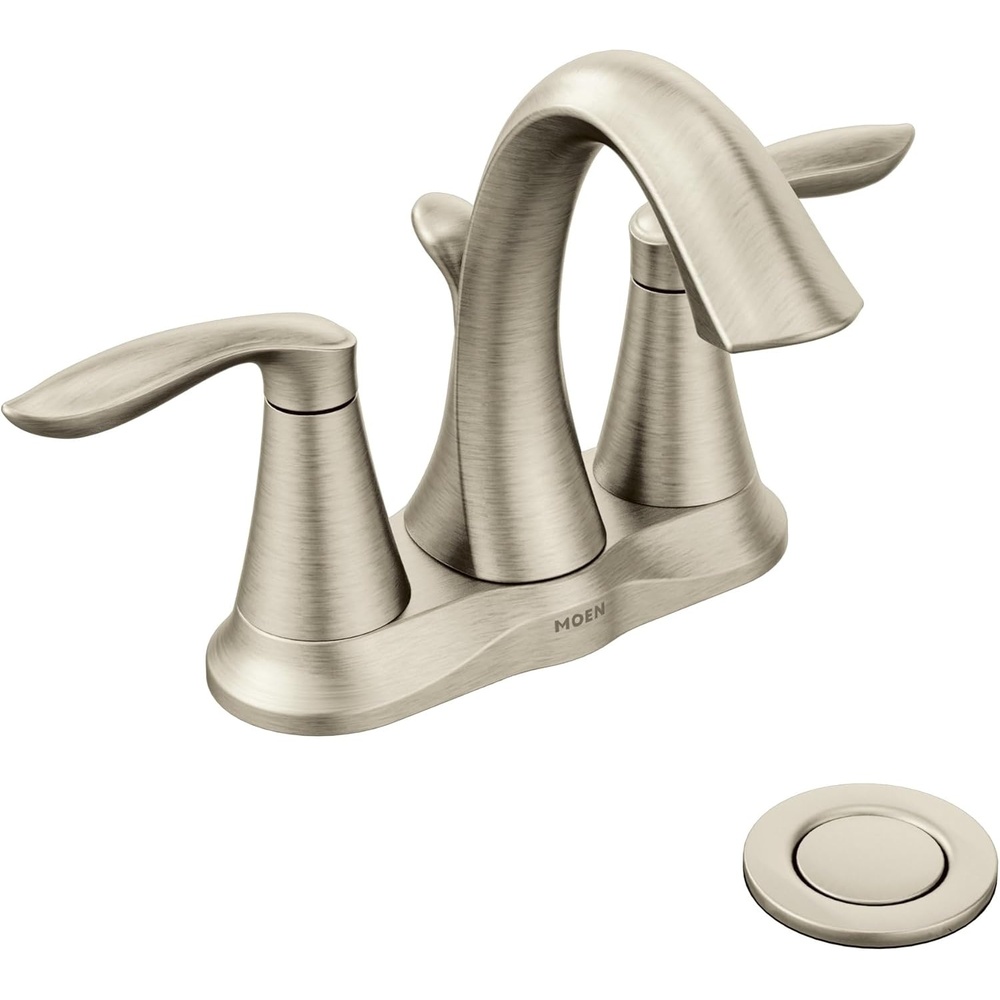 image:imageMoen Eva Brushed Nickel TwoHandle 4Inch Centerset Bathroom Faucet with Drain Assembly Bathroom Faucets for Sink 3Hole 6410BNBrushed Nickel