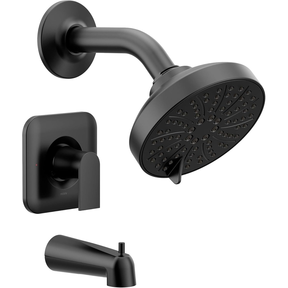 image:imageMoen Genta LX Matte Black Pressure Balancing Modern Shower Set with Showerhead Lever Handle and Tub Spout PosiTemp Valve Required T2473EPBLMatte Black