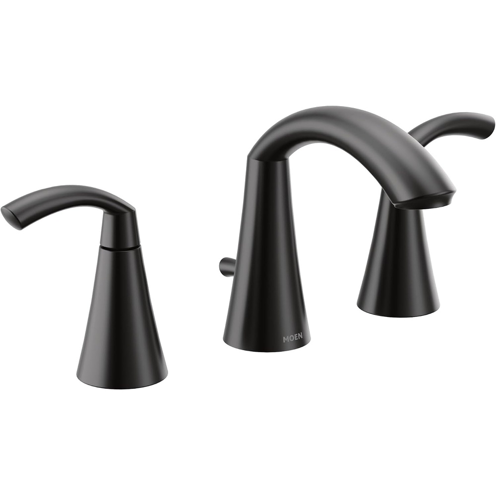 image:imageMoen Glyde Matte Black TwoHandle High Arc Widespread Bathroom Sink Faucet for 3Hole Setups with Valve Included TV6173BL