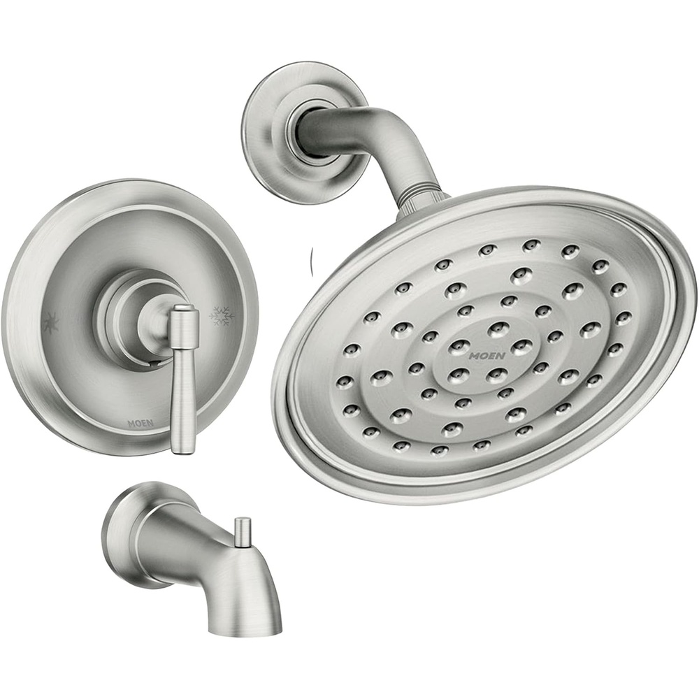 image:imageMoen Halle Spot Resist Brushed Nickel Tub and Shower Trim Kit Featuring Showerhead Lever Handle and Tub Spout with PosiTemp Valve Included 82970SRNSpot Resist Nickel