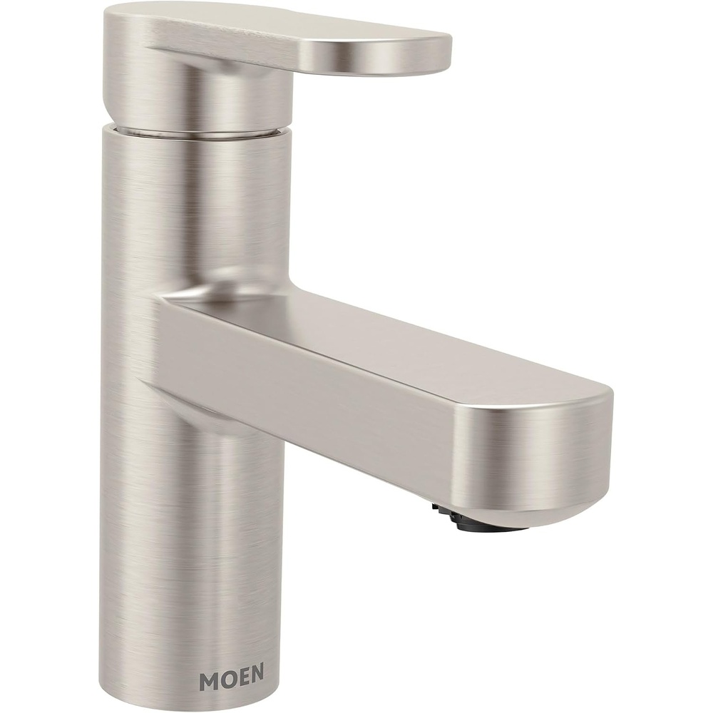 image:imageMoen Laris Chrome OneHandle Single Hole Modern Bathroom Sink Faucet with Optional Deckplate and Spring Loaded Drain Assembly 84014Spot Resist Nickel