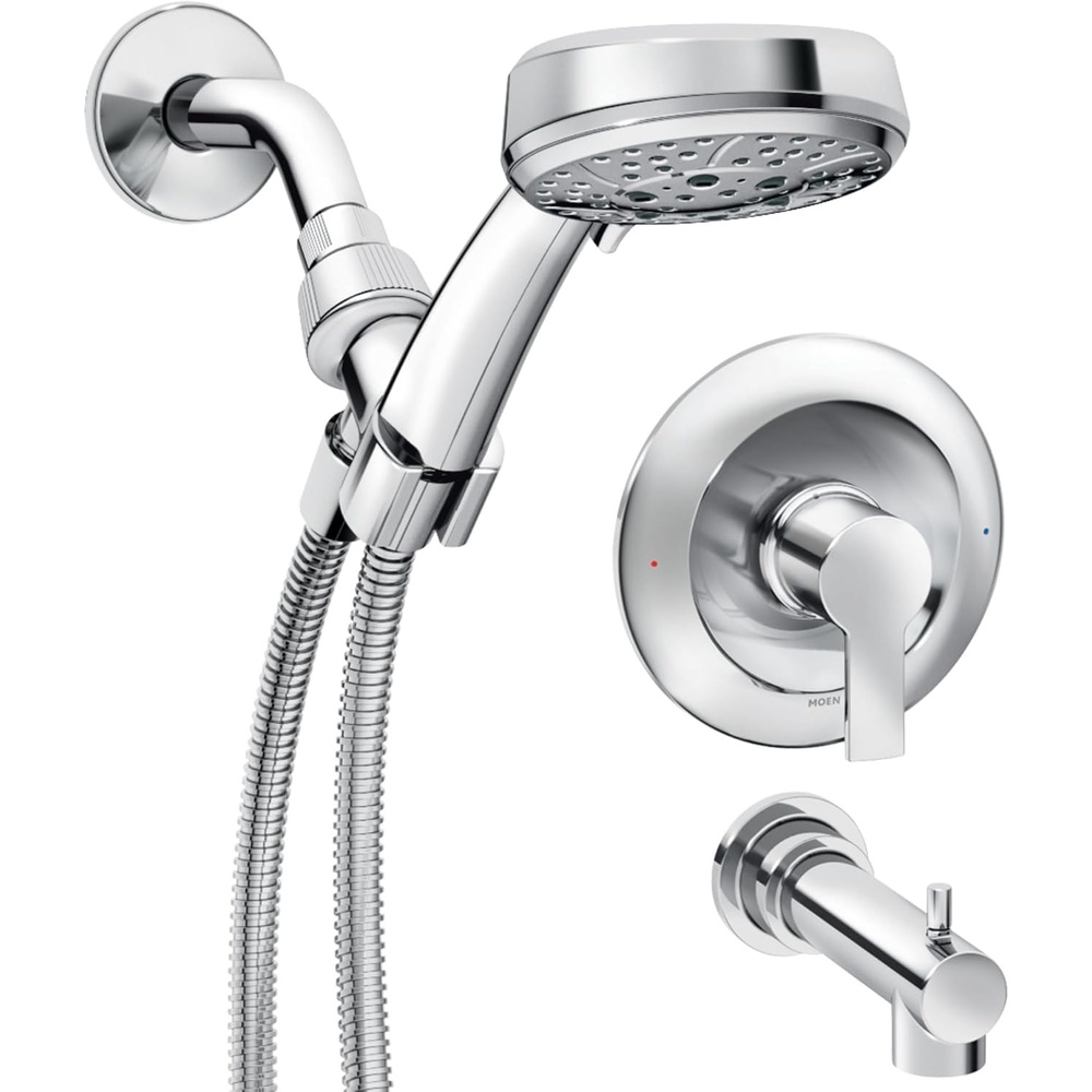 image:imageMoen Meena Matte Black Single Handle Modern Shower Faucet Set with Handshower and Tub Spout for Bathtub Valve Included 82618BLChrome