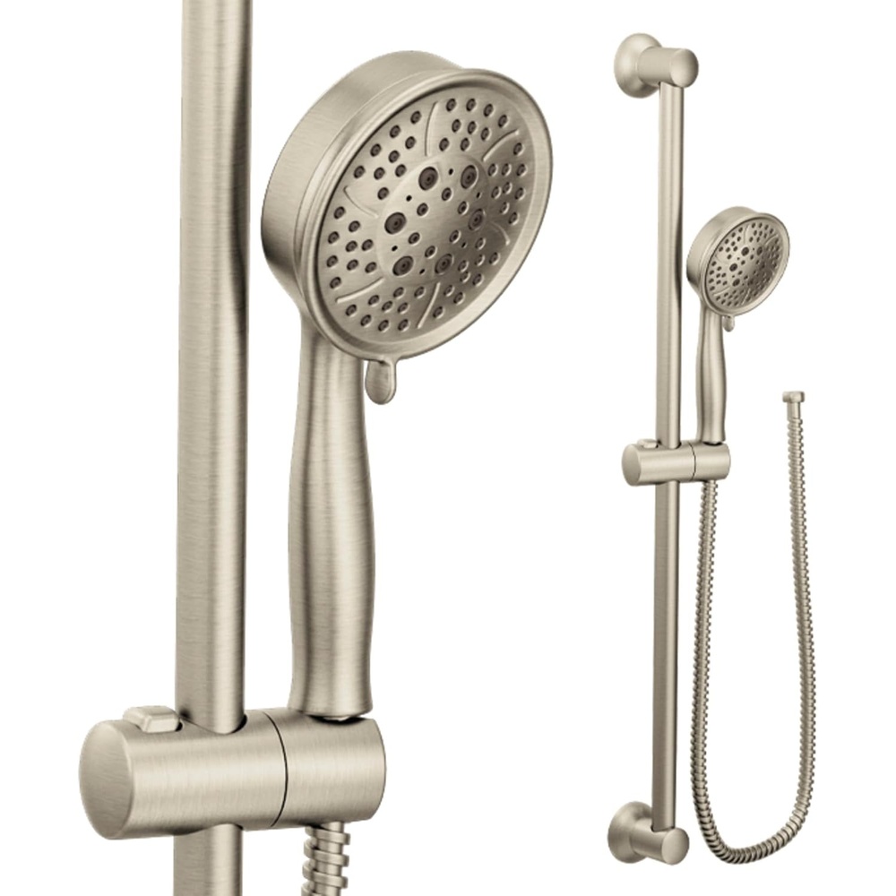 image:imageMoen Polished Nickel EcoPerformance Handheld Showerhead with 69InchLong Hose Featuring 30Inch Slide Bar 3667EPNLBrushed Nickel