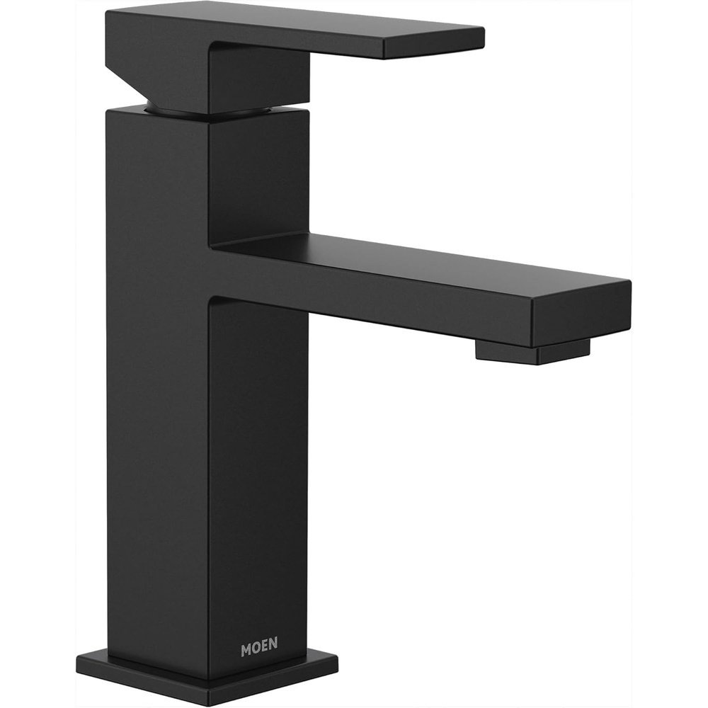 image:imageMoen Revyl Matte Black OneHandle Single Hole Modern Bathroom Sink Faucet with Optional Deckplate and Spring Loaded Drain Assembly 84771BLMatte Black