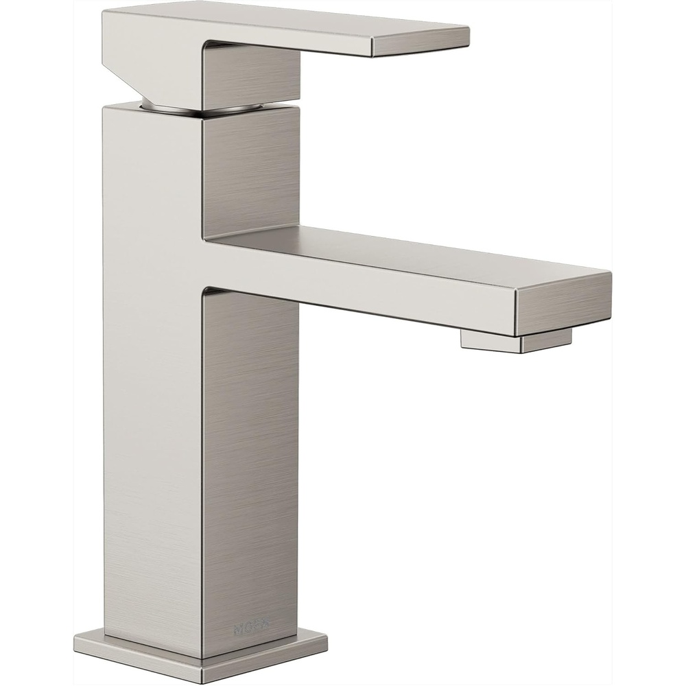 image:imageMoen Revyl Matte Black OneHandle Single Hole Modern Bathroom Sink Faucet with Optional Deckplate and Spring Loaded Drain Assembly 84771BLSpot Resist Nickel