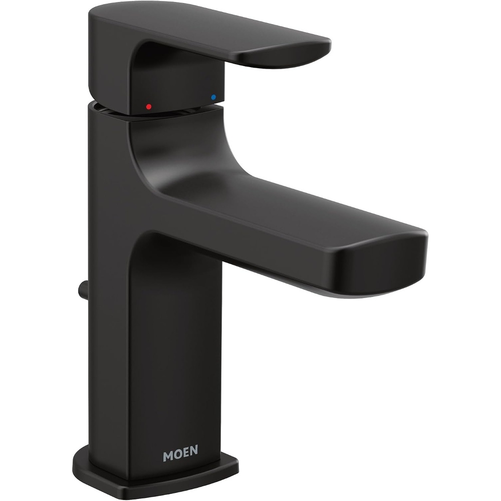 image:imageMoen Rizon Matte Black OneHandle Modern Bathroom Faucet with Drain Assembly 6900BLMatte Black
