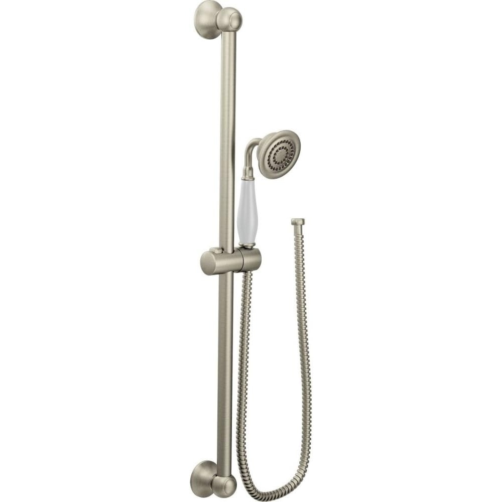 image:imageMoen S12107EPNL Weymouth Traditional EcoPerformance Handshower Handheld Shower with 30Inch Slide Bar and 69Inch Metal Hose Polished NickelBrushed Nickel
