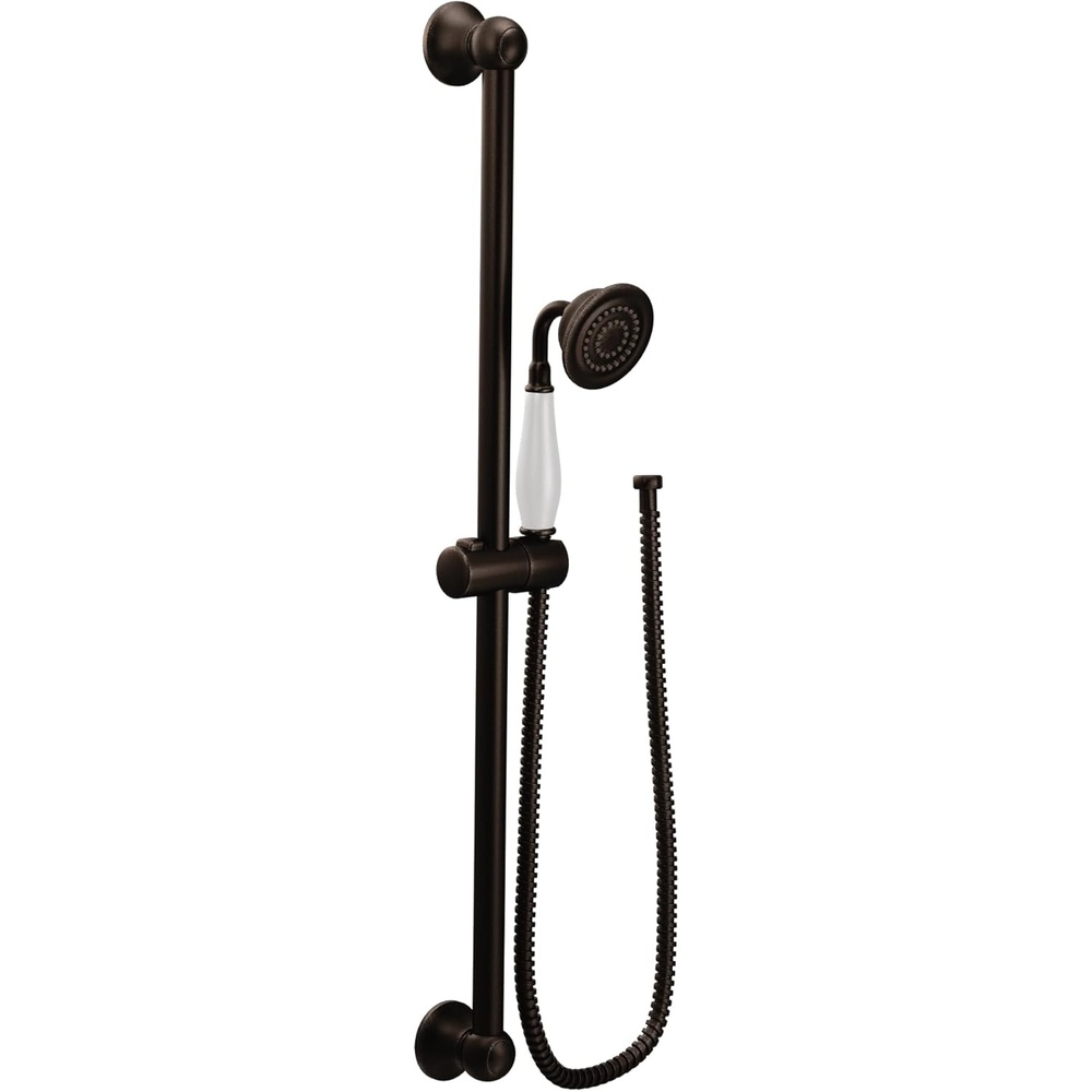image:imageMoen S12107EPNL Weymouth Traditional EcoPerformance Handshower Handheld Shower with 30Inch Slide Bar and 69Inch Metal Hose Polished NickelOil Rubbed Bronze