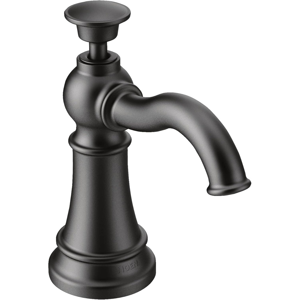 image:imageMoen S3945SRS Traditional Deck Mounted Kitchen Soap Dispenser with Above the Sink Refillable Bottle Spot Resist StainlessMatte Black