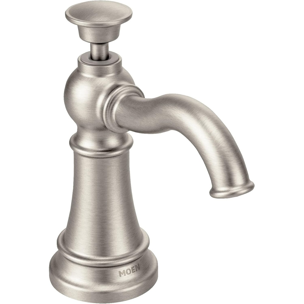 image:imageMoen S3945SRS Traditional Deck Mounted Kitchen Soap Dispenser with Above the Sink Refillable Bottle Spot Resist StainlessSpot Resist Stainless