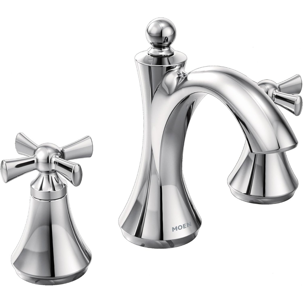 image:imageMoen T4524 Wynford TwoHandle Widespread HighArc Bathroom Faucet with Cross Handles Valve Required Chrome