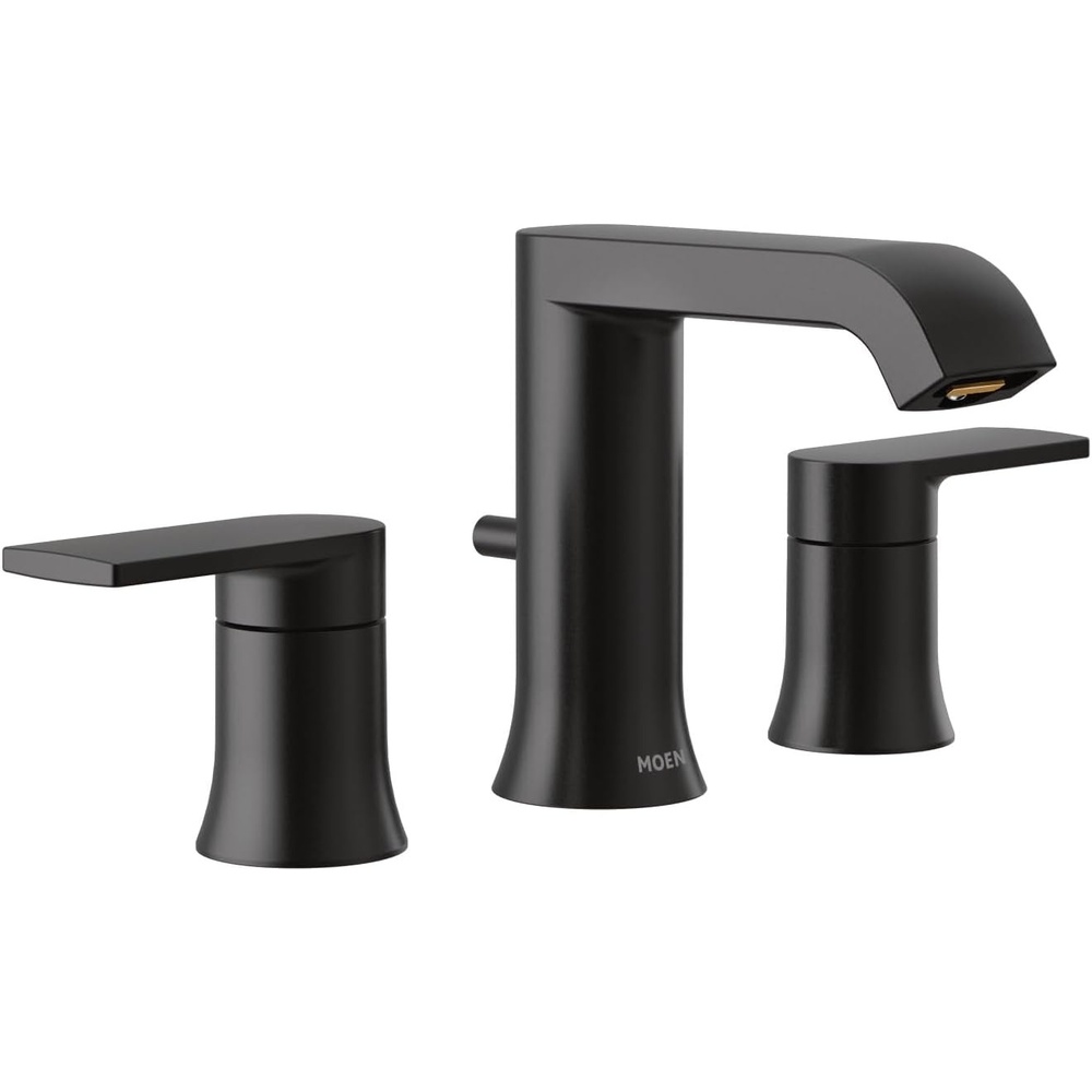image:imageMoen T6708BL Genta LX TwoHandle Widespread Modern Bathroom Faucet Valve Required Matte Black