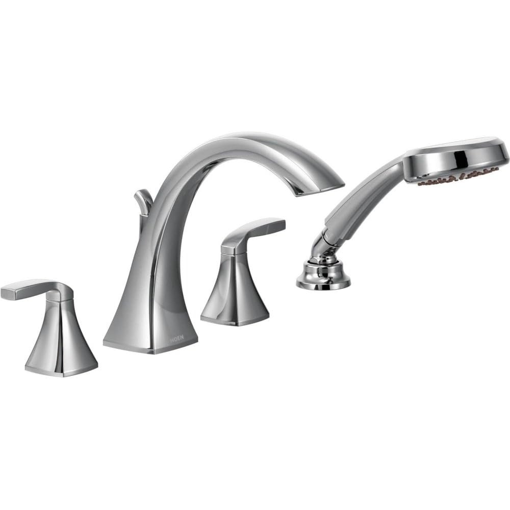 image:imageMoen T694BG Voss 2Handle Deck Mount Roman Tub Faucet Trim Kit Valve Required Including Single Function Handshower Brushed GoldChrome