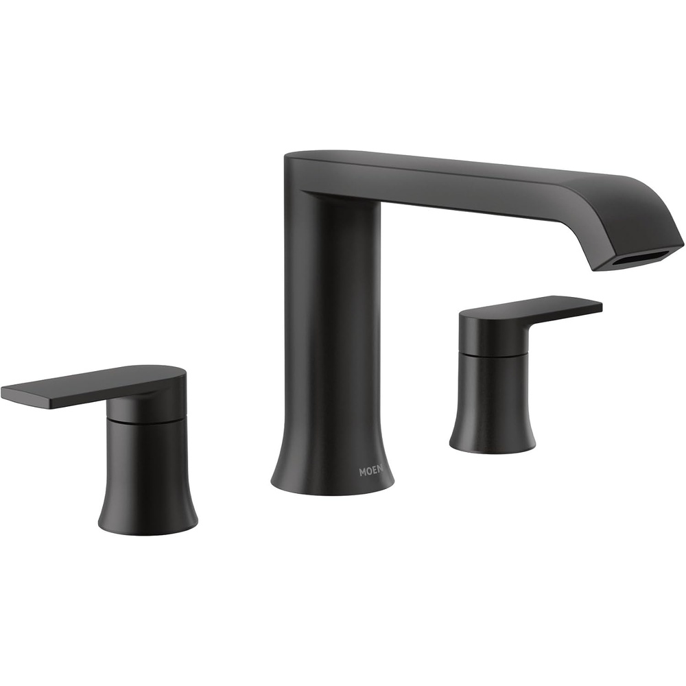 image:imageMoen T908 Genta LX TwoHandle Deck Mounted Modern Roman Tub Faucet Valve Required ChromeMatte Black