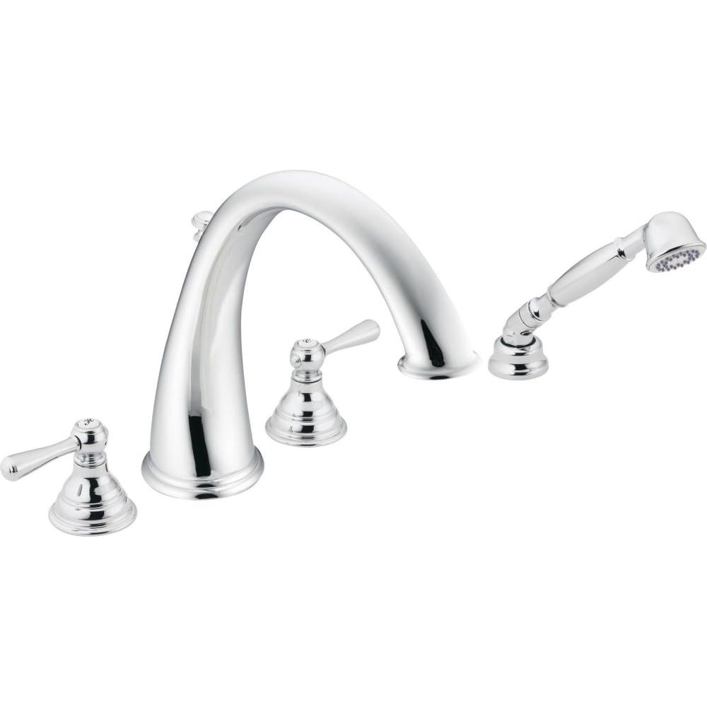 image:imageMoen T922 Kingsley TwoHandle High Arc Roman Tub Faucet and Hand Shower Valve Required ChromeChrome