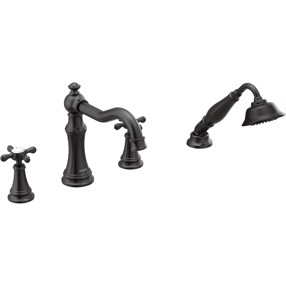 image:imageMoen TS21102BL Weymouth Roman Tub Faucet Trim with Cross Handles Valve Required Matte BlackMatte Black