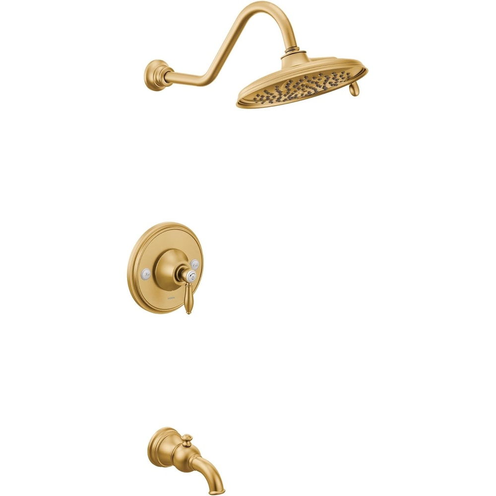 image:imageMoen TS32104BG Weymouth PosiTemp Tub and Shower Trim Kit Valve Required including 9Inch 2Spray Rainshower Brushed GoldBrushed Gold