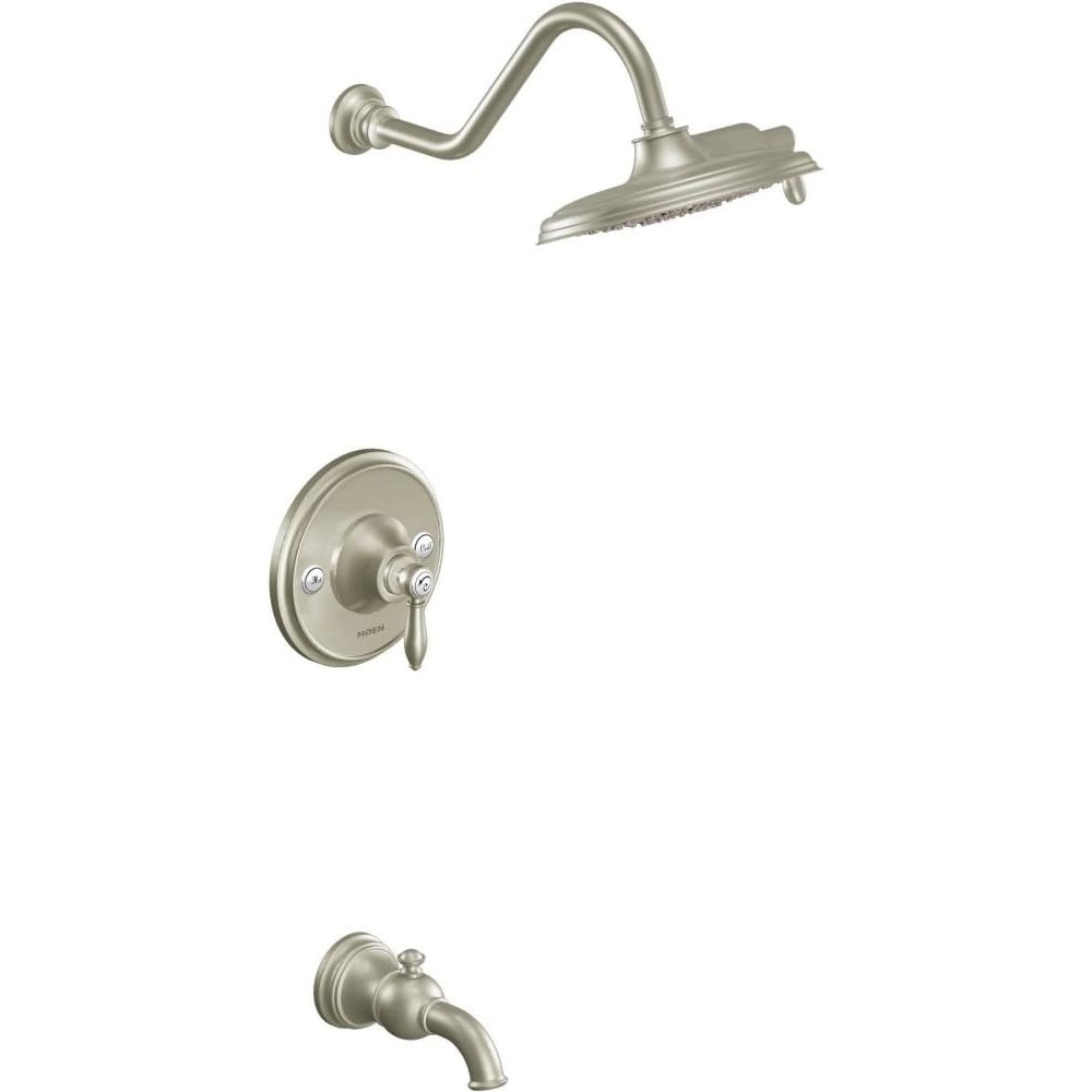 image:imageMoen TS32104BG Weymouth PosiTemp Tub and Shower Trim Kit Valve Required including 9Inch 2Spray Rainshower Brushed GoldBrushed Nickel