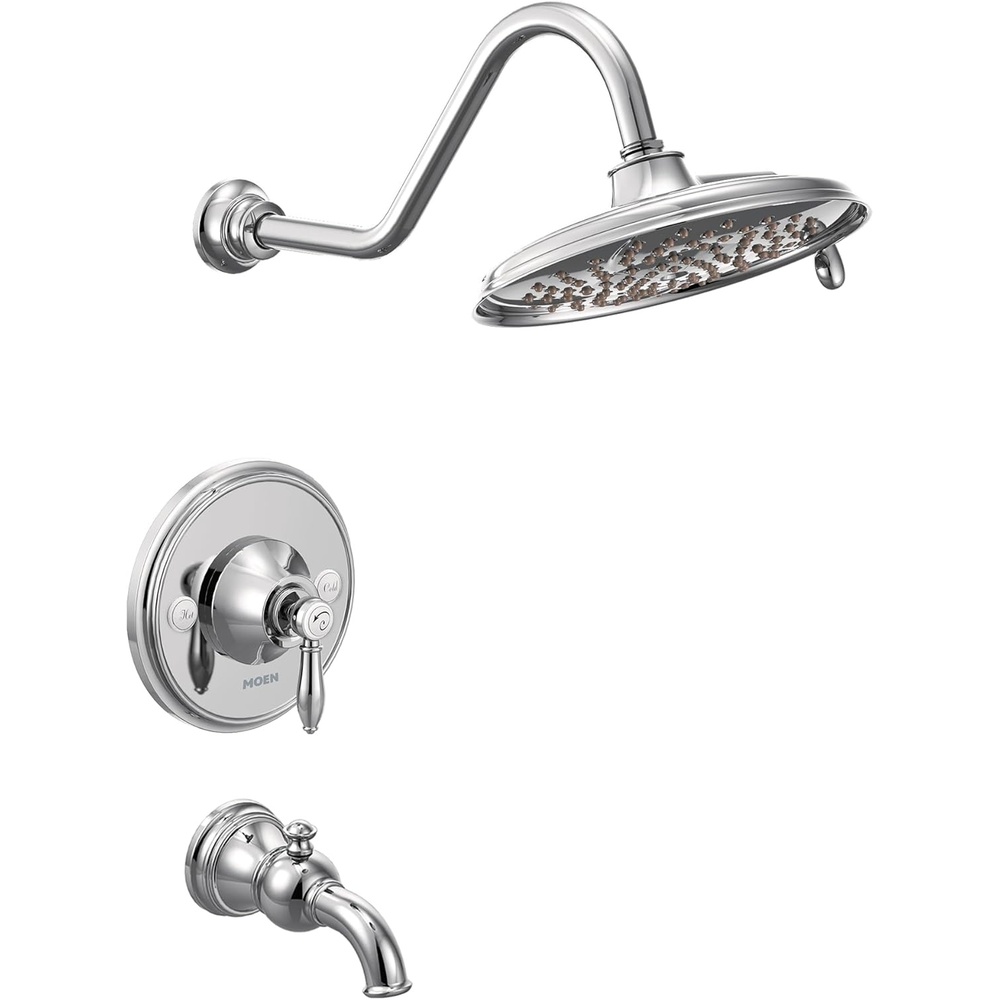 image:imageMoen TS32104BL Weymouth PosiTemp Tub and Shower Trim Kit Valve Required including 9Inch 2Spray Rainshower Matte BlackChrome