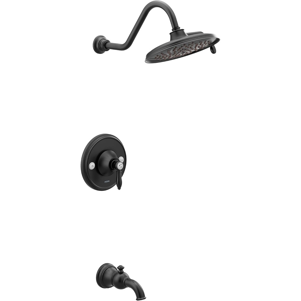 image:imageMoen TS32104BL Weymouth PosiTemp Tub and Shower Trim Kit Valve Required including 9Inch 2Spray Rainshower Matte BlackMatte Black