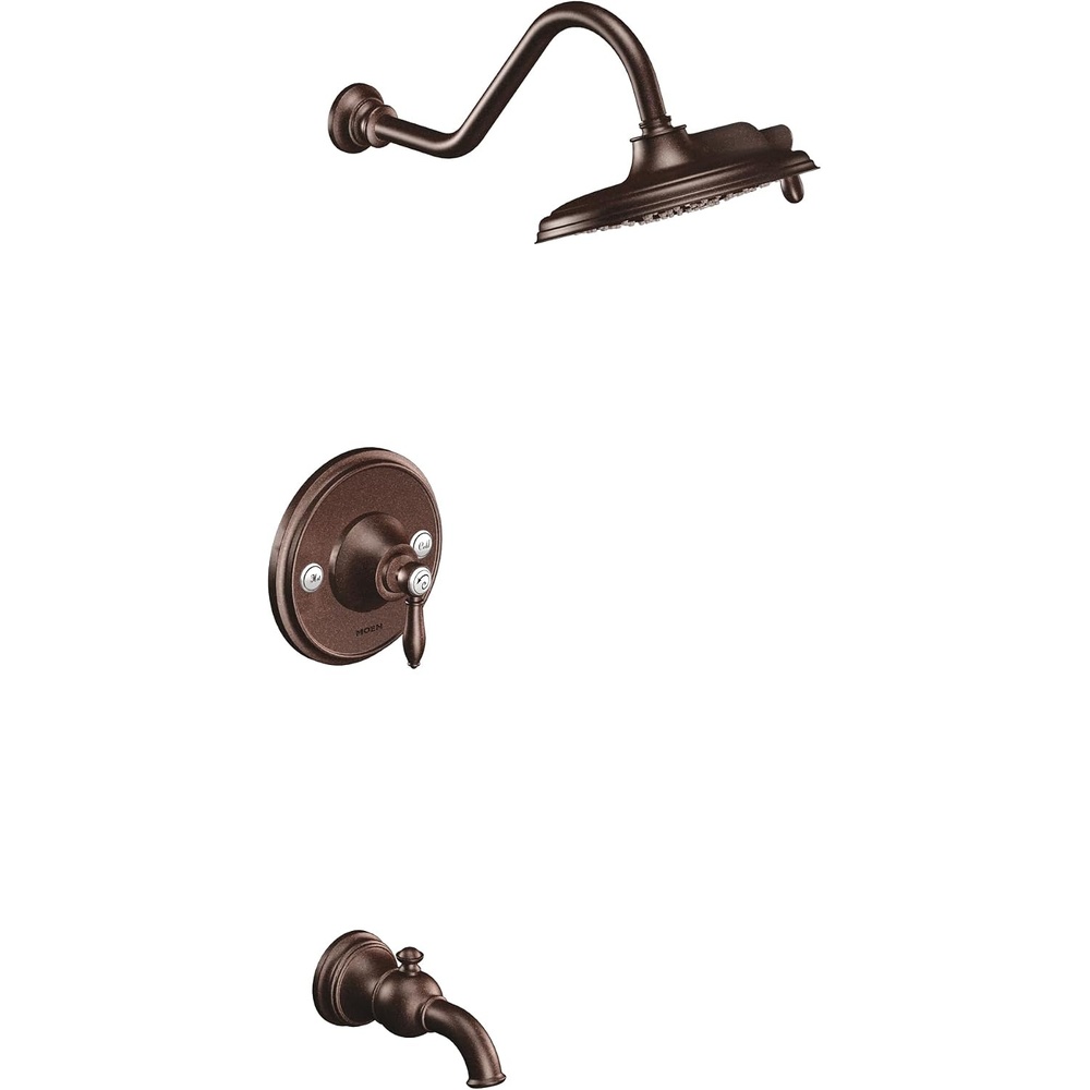 image:imageMoen TS32104BL Weymouth PosiTemp Tub and Shower Trim Kit Valve Required including 9Inch 2Spray Rainshower Matte BlackOil Rubbed Bronze