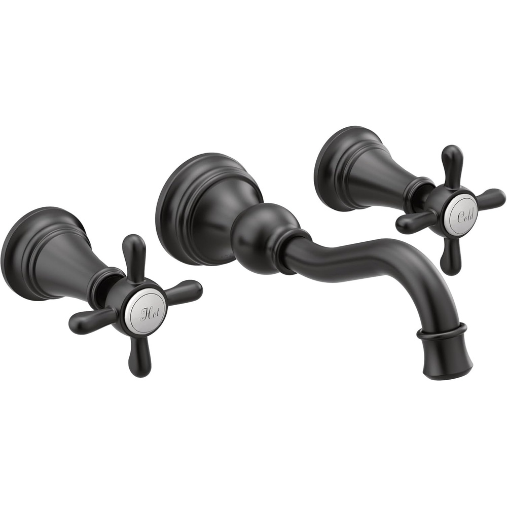 image:imageMoen TS42112BL Weymouth Cross Handle Wall Mount Bathroom Faucet Trim Valve Required Matte BlackMatte Black