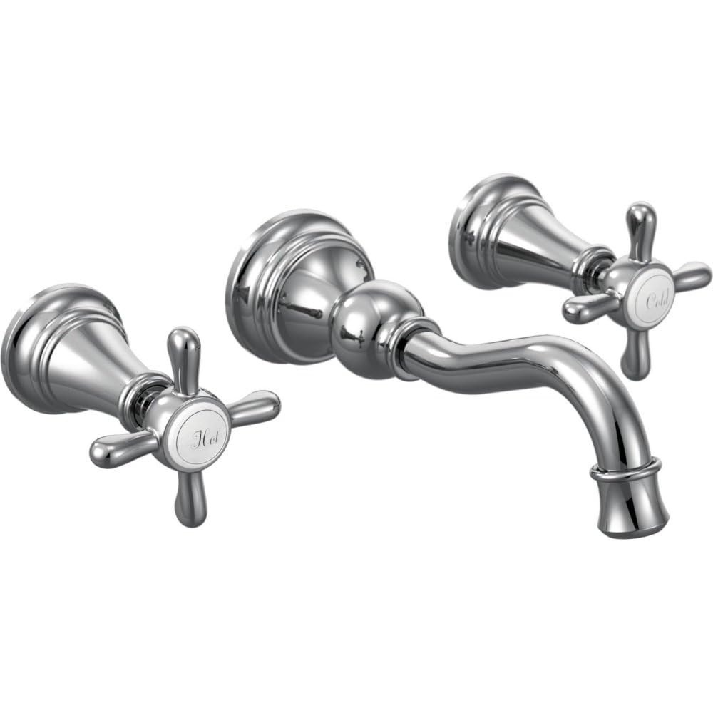 image:imageMoen TS42112BL Weymouth Cross Handle Wall Mount Bathroom Faucet Trim Valve Required Matte BlackPolished Chrome