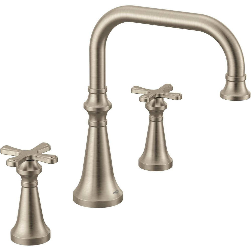 image:imageMoen TS44505BG Colinet Two Handle Arc DeckMount Roman Tub Faucet Trim with Cross Handles Valve Required Brushed GoldBrushed Nickel