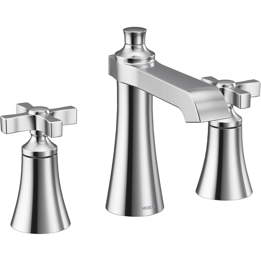 image:imageMoen TS6984NL Flara TwoHandle 8 in Widespread Lever Handle Bathroom Faucet Trim Kit Valve Required Polished NickelChrome